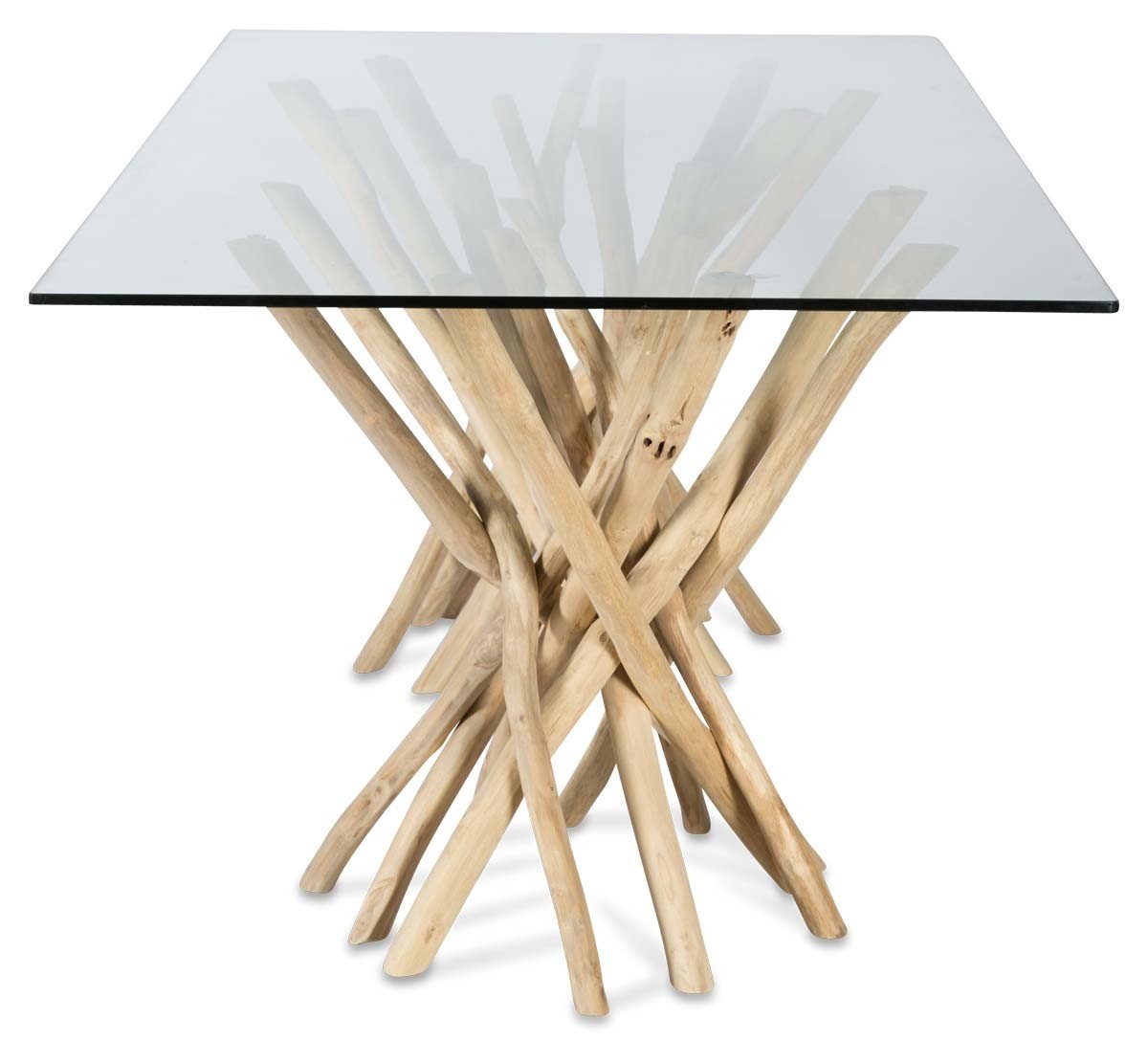 Semarang 10mm Tempered Glass Top Dining Table with Teak Branch Base-abc