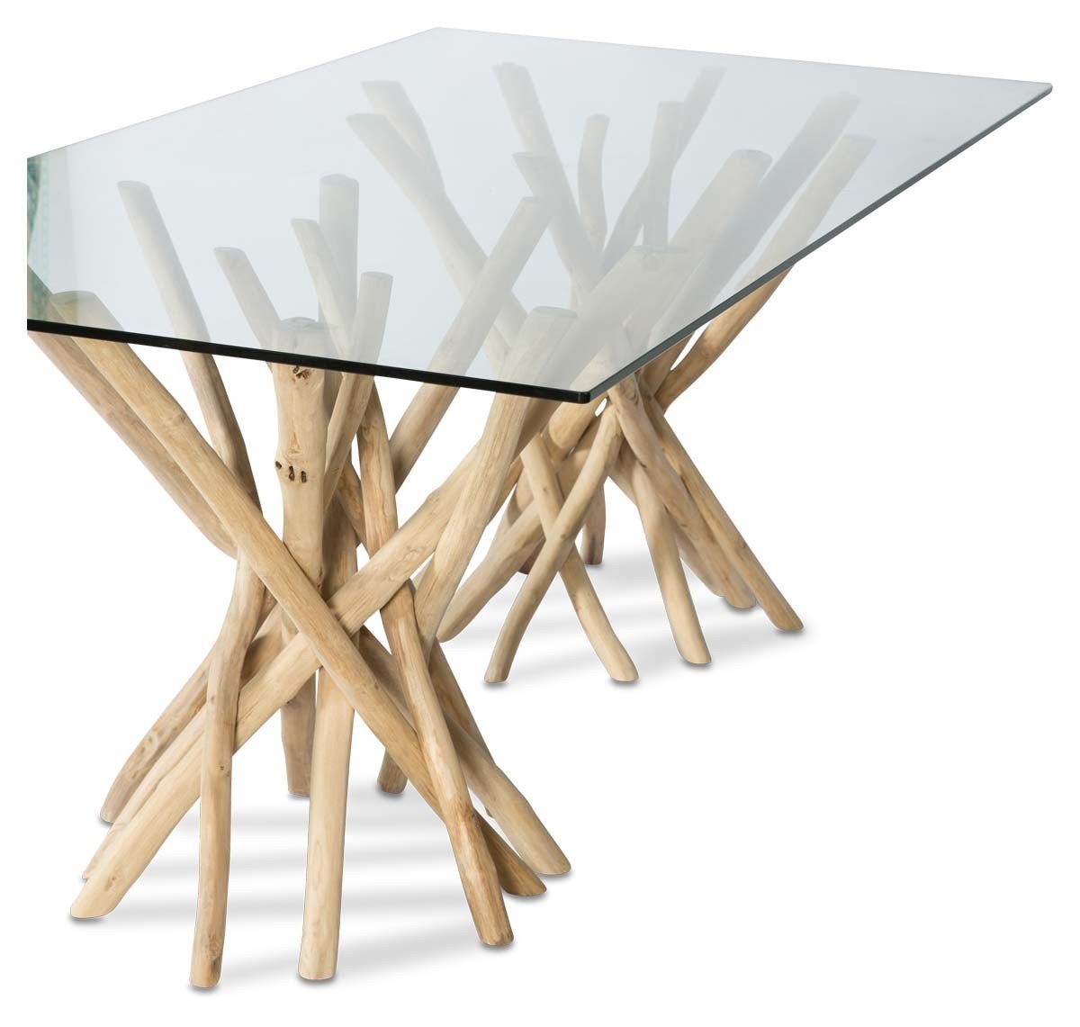 Semarang 10mm Tempered Glass Top Dining Table with Teak Branch Base-abc