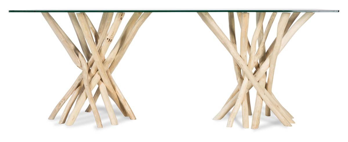 Semarang 10mm Tempered Glass Top Dining Table with Teak Branch Base-abc