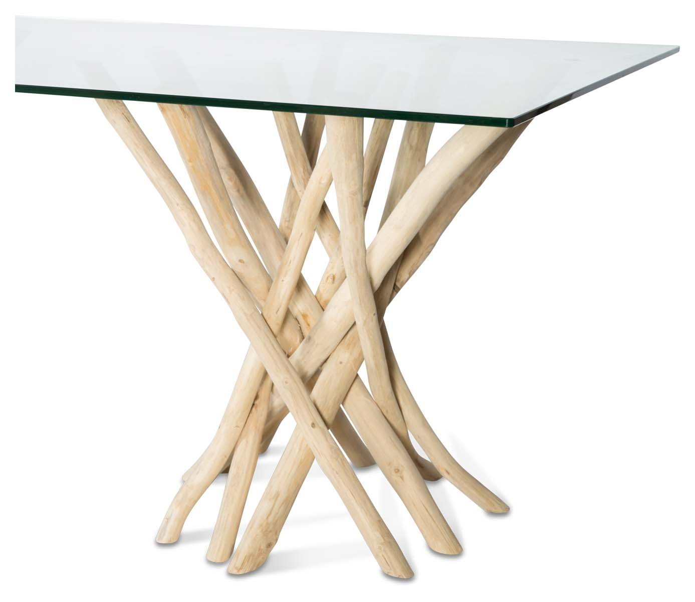 Semarang 10mm Tempered Glass Top Dining Table with Teak Branch Base-abc