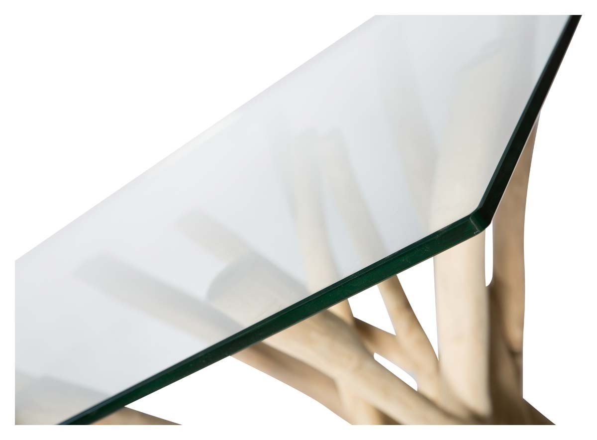 Semarang 10mm Tempered Glass Top Dining Table with Teak Branch Base-abc