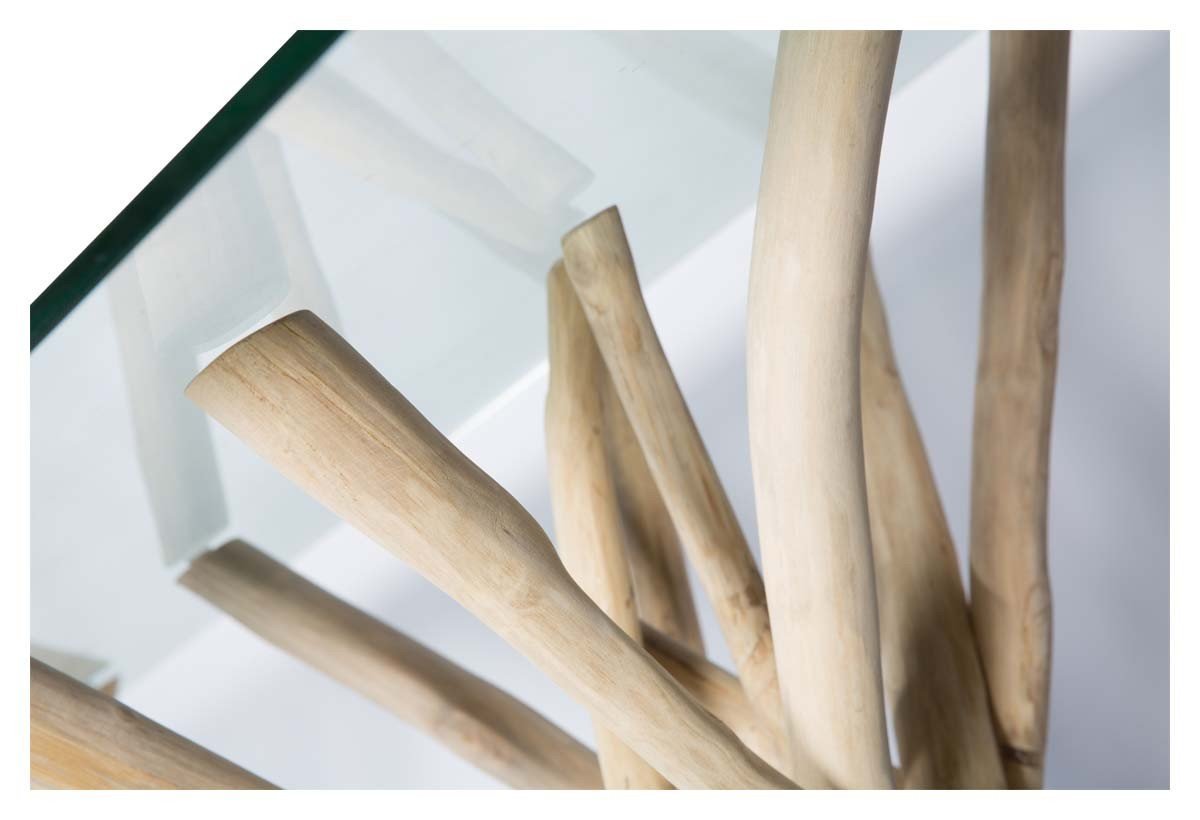 Semarang 10mm Tempered Glass Top Dining Table with Teak Branch Base-abc