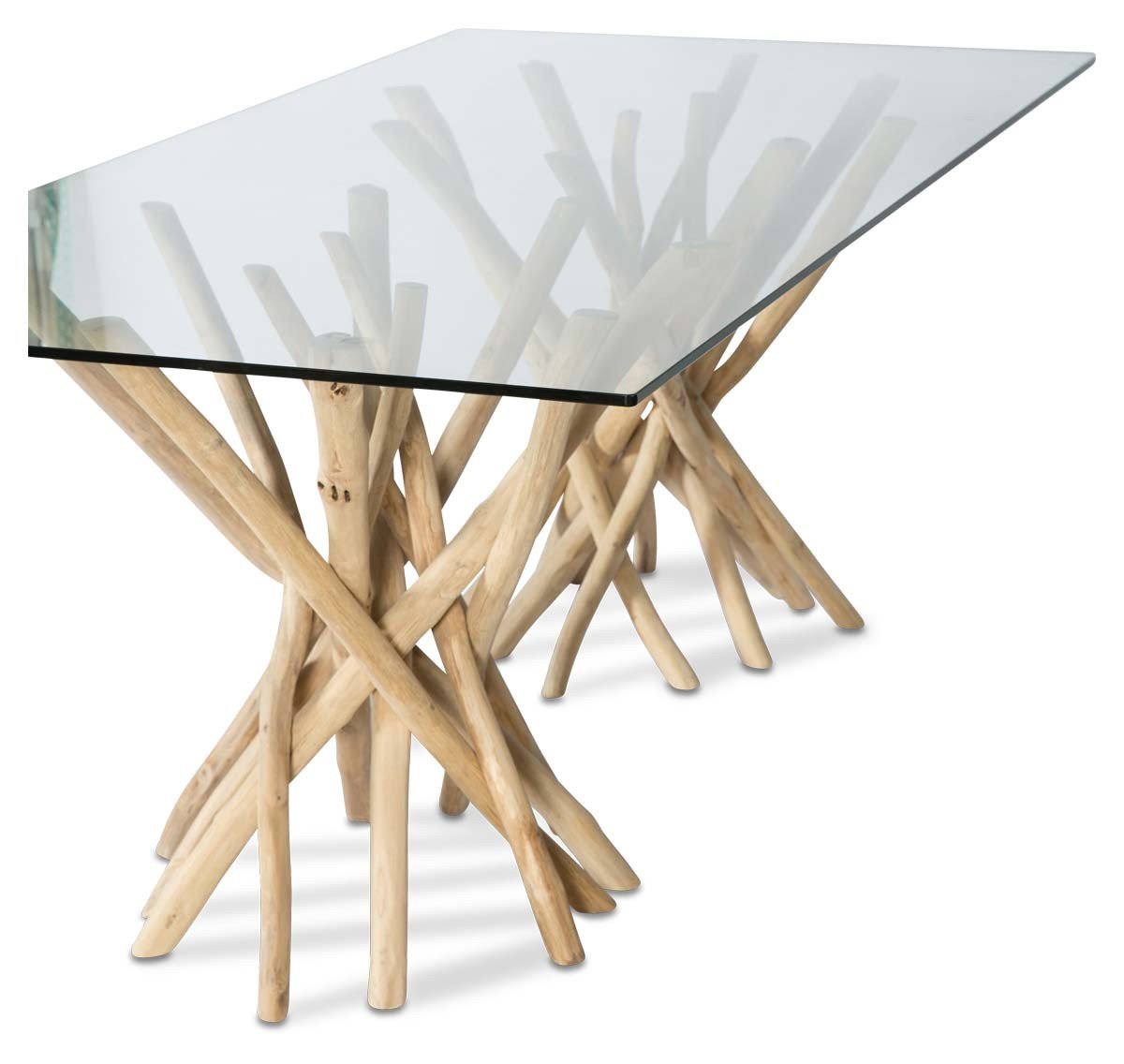 Semarang 10mm Tempered Glass Top Dining Table with Teak Branch Base-abc