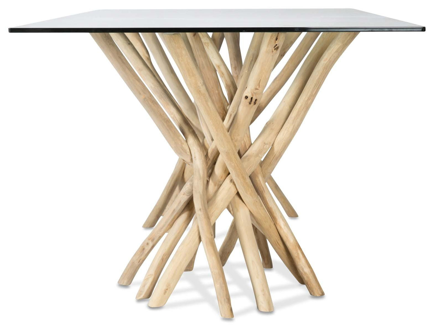 Semarang 10mm Tempered Glass Top Dining Table with Teak Branch Base-abc