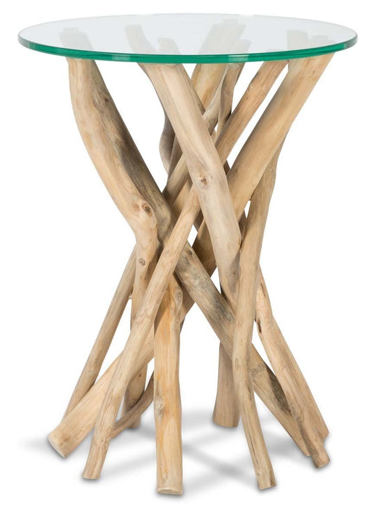 Semarang 10mm Tempered Glass Top Teak Branch Base Side Table-abc