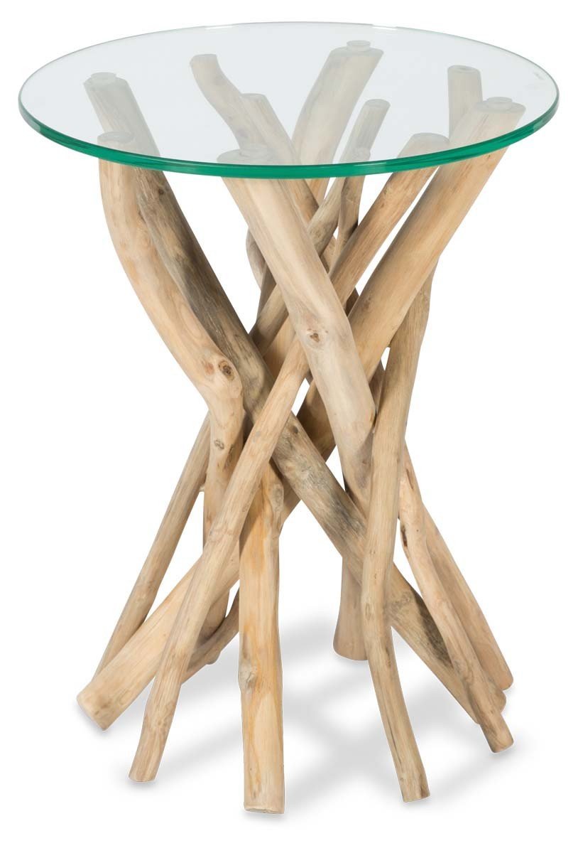Semarang 10mm Tempered Glass Top Teak Branch Base Side Table-abc