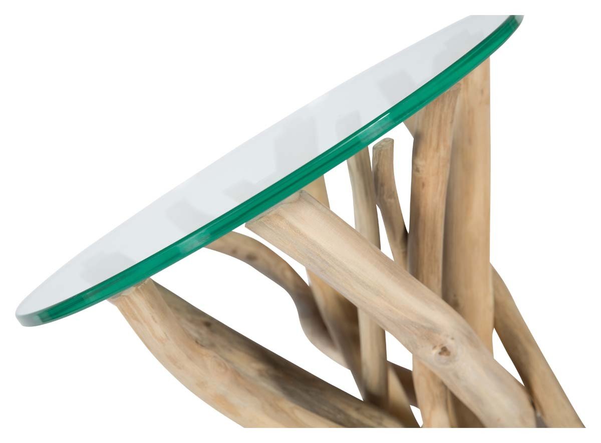 Semarang 10mm Tempered Glass Top Teak Branch Base Side Table-abc