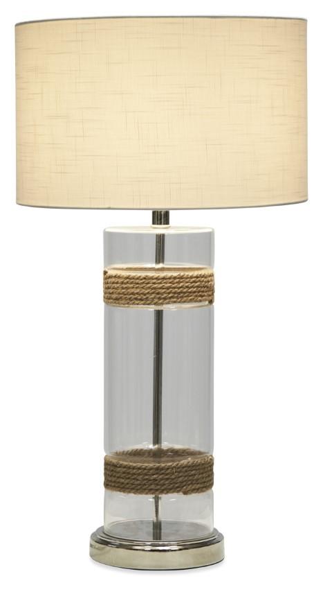 Clear Cylinder Glass Table Lamp with Rope Detail - Clear/White/Brown-abc