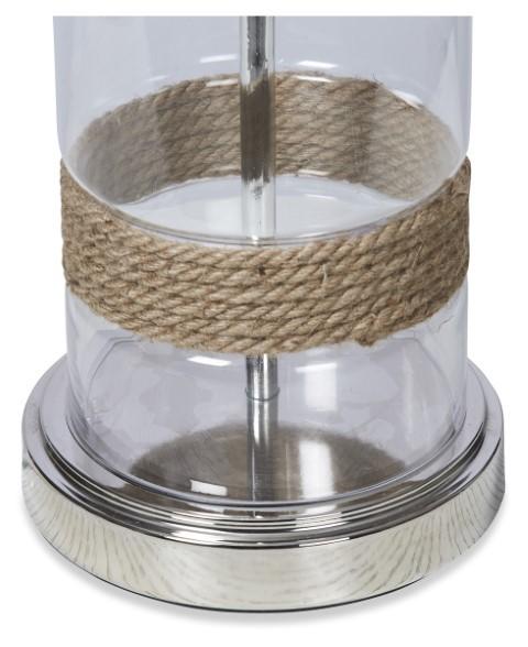 Clear Cylinder Glass Table Lamp with Rope Detail - Clear/White/Brown-abc