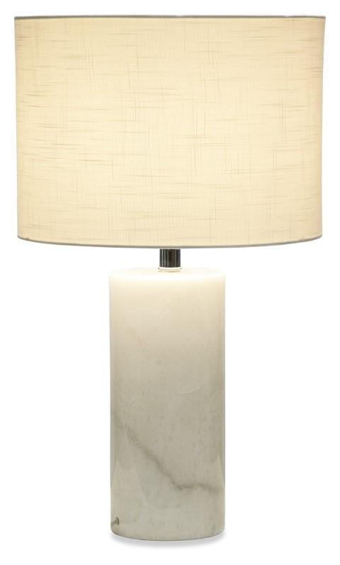 White Cylinder Marble Table Lamp with Linen Shade - White-abc