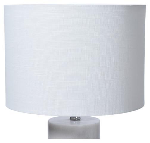 White Cylinder Marble Table Lamp with Linen Shade - White-abc