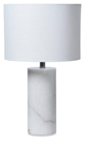 White Cylinder Marble Table Lamp with Linen Shade - White-abc