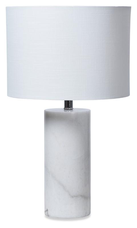 White Cylinder Marble Table Lamp with Linen Shade - White-abc