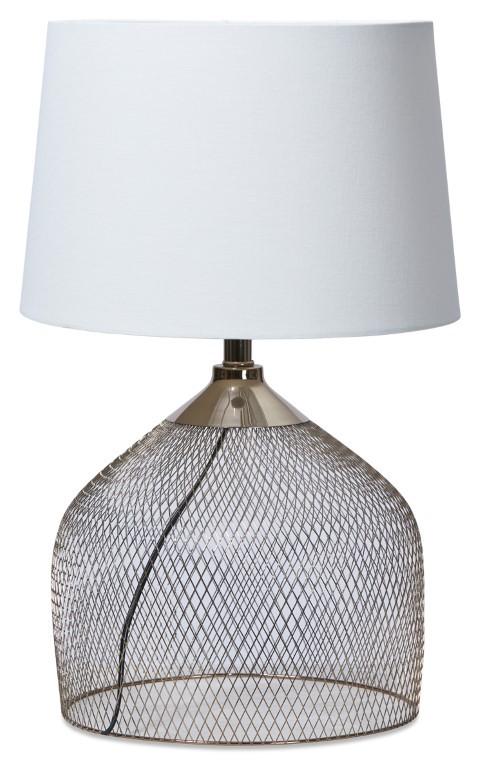 Mesh Metal Table Lamp with Linen Shade - Rose Gold-abc