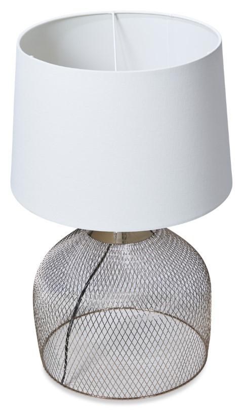 Mesh Metal Table Lamp with Linen Shade - Rose Gold-abc