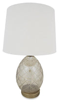 Champagne Egg Glass Table Lamp with Linen Shade - Antique Brass-abc