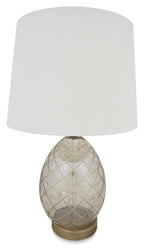 Champagne Egg Glass Table Lamp with Linen Shade - Antique Brass-abc