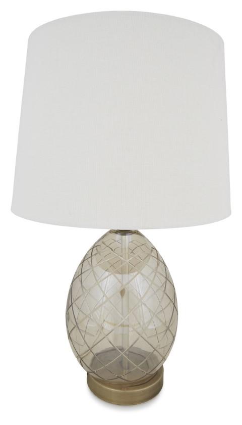 Champagne Egg Glass Table Lamp with Linen Shade - Antique Brass-abc