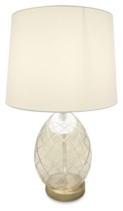Champagne Egg Glass Table Lamp with Linen Shade - Antique Brass-abc