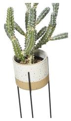 Two Tone Ceramic Pot on Tall Iron Stand - Ivory/Natural-abc