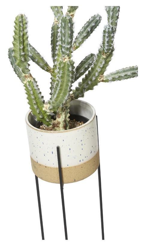 Two Tone Ceramic Pot on Tall Iron Stand - Ivory/Natural-abc