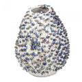 Egg Vase Med White w/Blue Flower-abc
