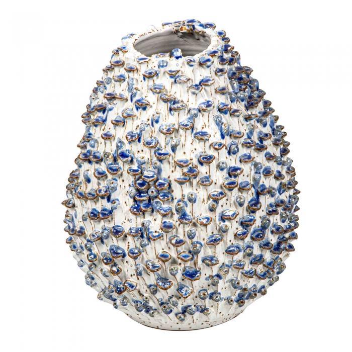 Egg Vase Med White w/Blue Flower-abc