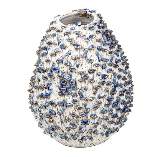 Egg Vase Med White w/Blue Flower-abc
