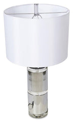 Valerie Tall Crystal & Metal Table Lamp with Off white Linen Shade - Chrome/Clear-abc