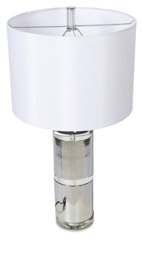 Valerie Tall Crystal & Metal Table Lamp with Off white Linen Shade - Chrome/Clear-abc