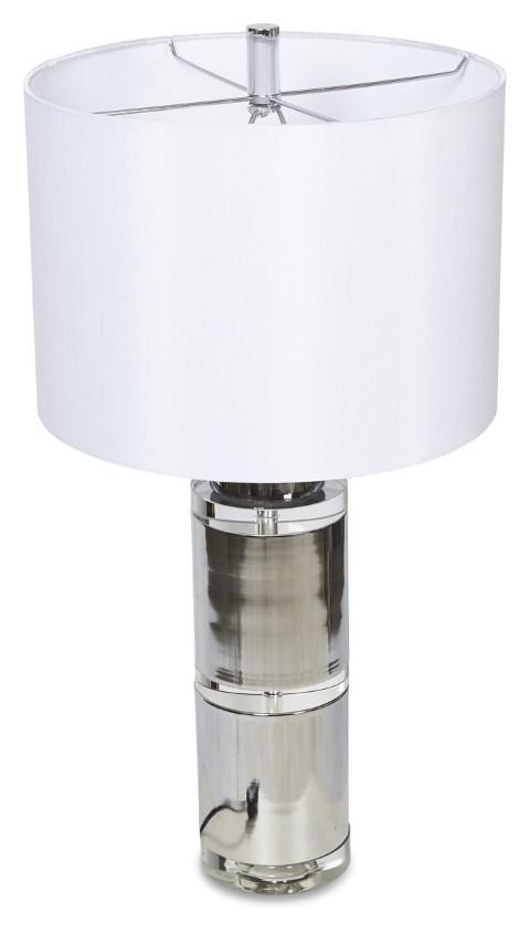 Valerie Tall Crystal & Metal Table Lamp with Off white Linen Shade - Chrome/Clear-abc