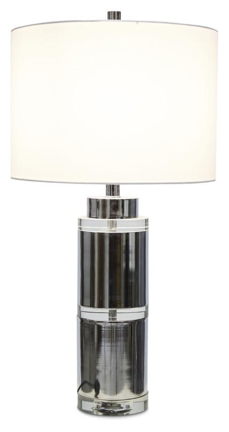 Valerie Tall Crystal & Metal Table Lamp with Off white Linen Shade - Chrome/Clear-abc