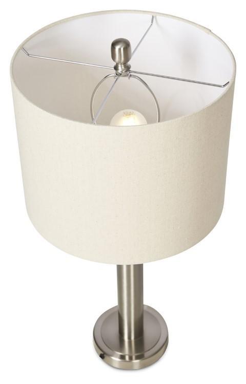 Contemporary Tall Metal Table Lamp with Oatmeal Linen Shade - Brush Nickel Finish-abc