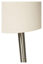 Contemporary Tall Metal Table Lamp with Oatmeal Linen Shade - Brush Nickel Finish-abc