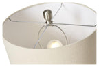 Contemporary Tall Metal Table Lamp with Oatmeal Linen Shade - Brush Nickel Finish-abc