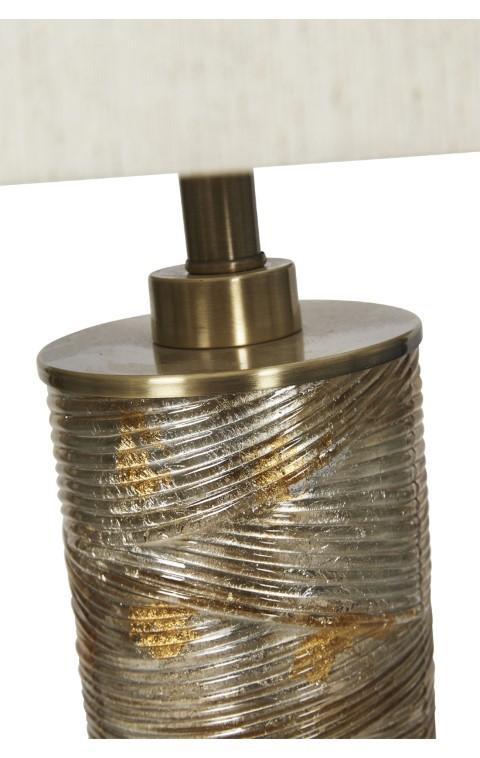 Opulent Glass and Metal Table Lamp with Cream Linen Shade - Antique Brass-abc