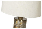 Opulent Glass and Metal Table Lamp with Cream Linen Shade - Antique Brass-abc