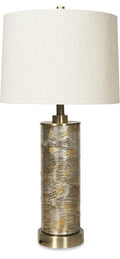 Opulent Glass and Metal Table Lamp with Cream Linen Shade - Antique Brass-abc