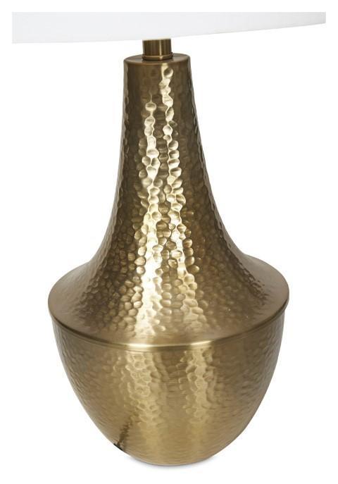 Brass Metal Beaten Table Lamp with White Linen Shade - Brass Metal-abc