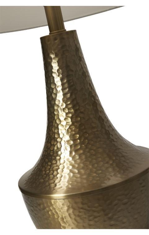 Brass Metal Beaten Table Lamp with White Linen Shade - Brass Metal-abc