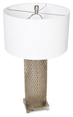 Elle Tall Glass & Metal Table Lamp with Cream Linen Shade - Smoke Glass-abc