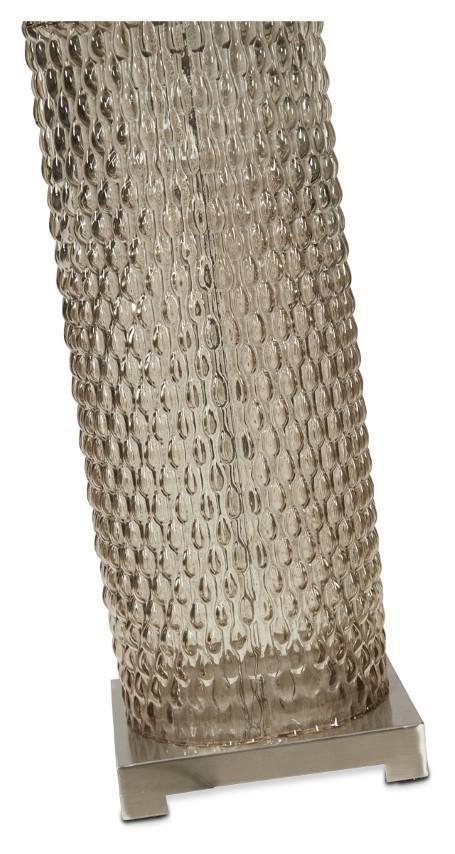 Elle Tall Glass & Metal Table Lamp with Cream Linen Shade - Smoke Glass-abc