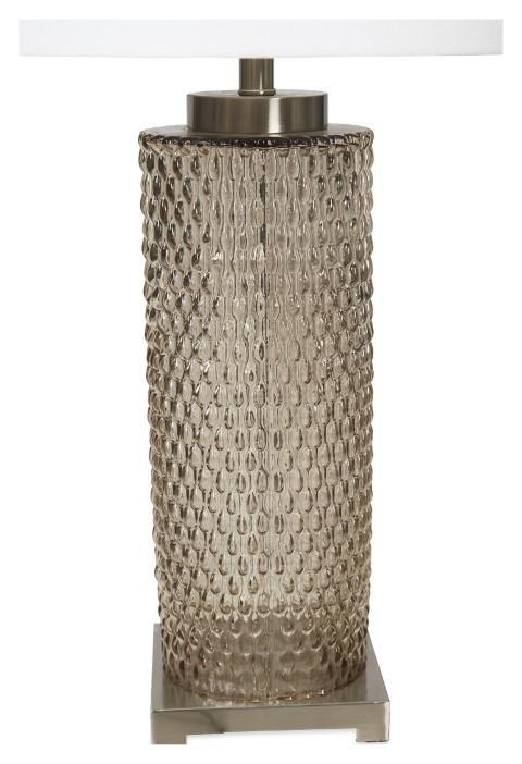 Elle Tall Glass & Metal Table Lamp with Cream Linen Shade - Smoke Glass-abc