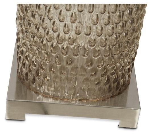 Elle Tall Glass & Metal Table Lamp with Cream Linen Shade - Smoke Glass-abc