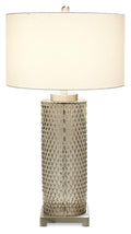 Elle Tall Glass & Metal Table Lamp with Cream Linen Shade - Smoke Glass-abc