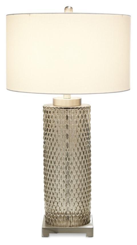 Elle Tall Glass & Metal Table Lamp with Cream Linen Shade - Smoke Glass-abc