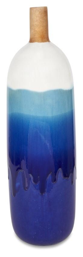Ceramic Azure Glazed Vase Large - Blue/Natural-abc