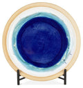 Ceramic Azure Glazed Plate with Stand - Blue/Natural-abc