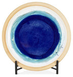 Ceramic Azure Glazed Plate with Stand - Blue/Natural-abc
