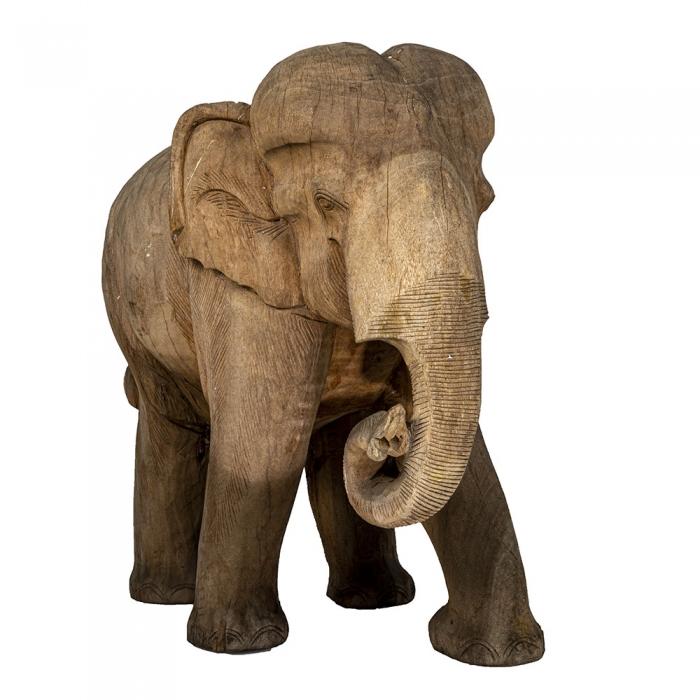 Elephant Lge Teak Brown Trunk Down-abc
